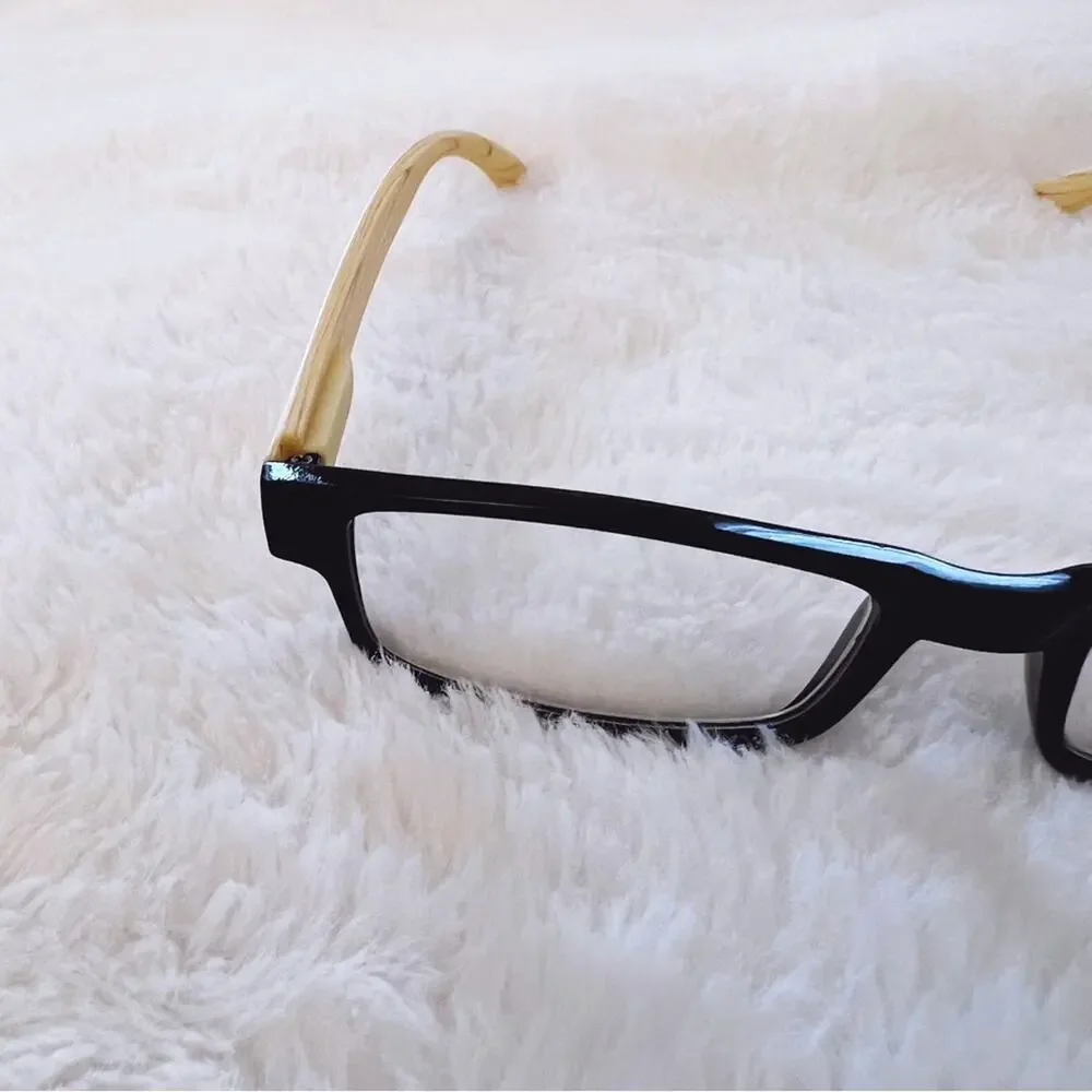 Rory Black & Light Wood Rectangular Reader Glasses
